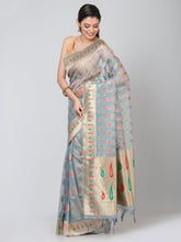 Kavvya Gray Soft & Lightweight Banarasi Organza Weaving Silk Saree - KAVVYA